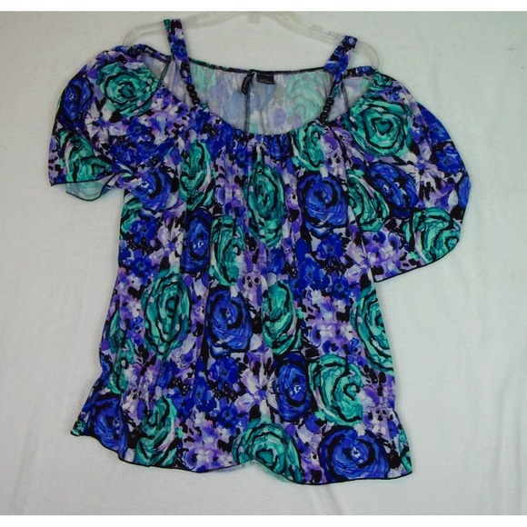 New Directions Women's Short Sleeve Cold Shoulder Top Size 2X Beads Artsy - Picture 1 of 9
